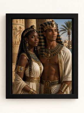 Hand Crafted Gold and Blue Egyptian Royal Couple Art Print